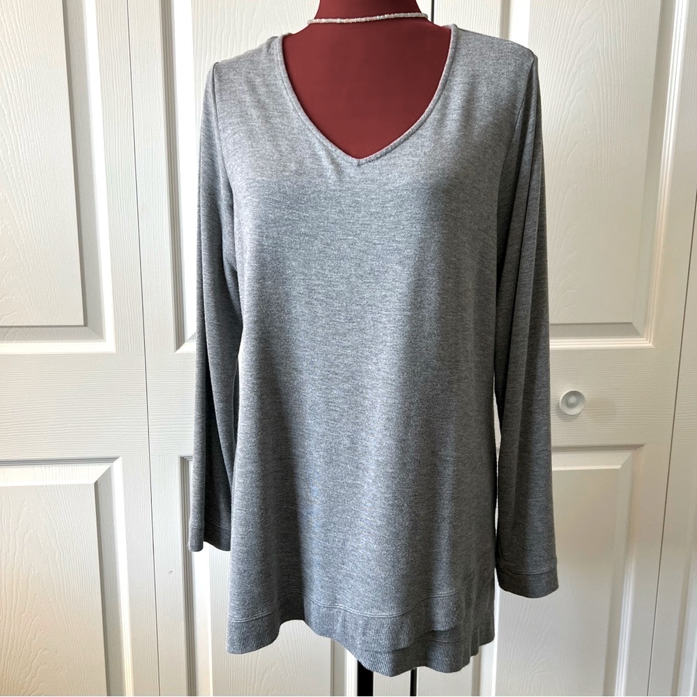 Susan Graver Weekend sweater with crossover hem